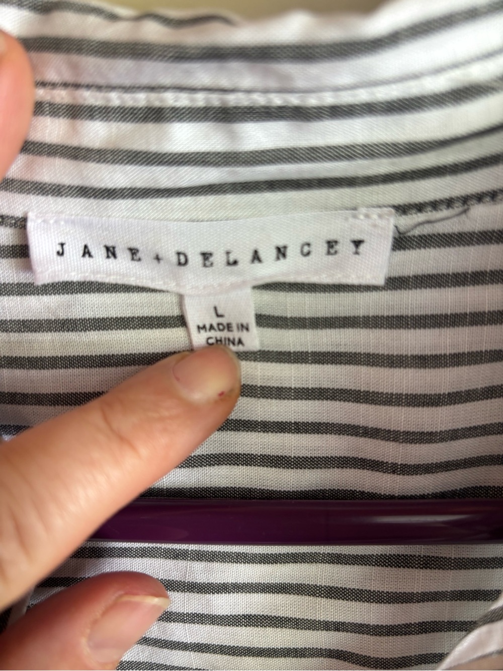 Jane and Delancey White & Black Striped Embroidered Button-Down b164s - Picture 2 of 3